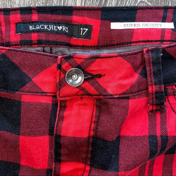 Blackheart Hot Topic Red Black Plaid Skinny Jeans - Picture 8 of 14